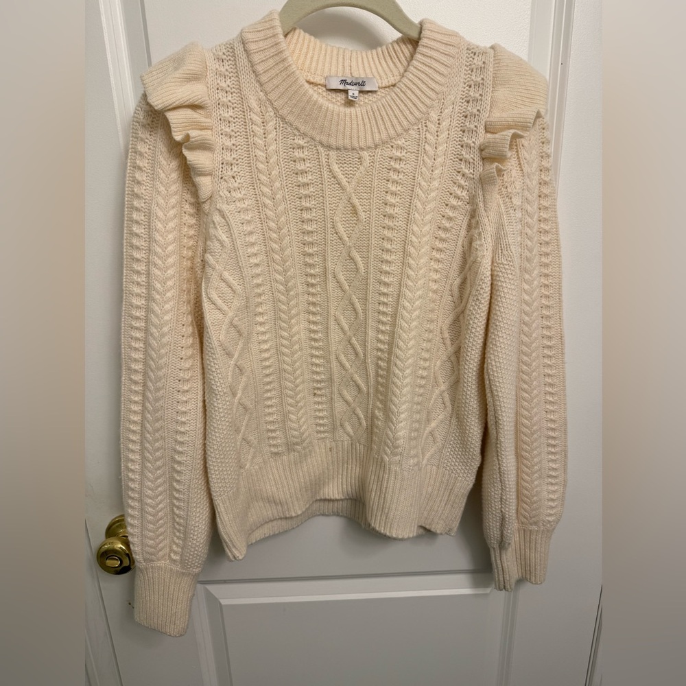 Madewell Flutter Sleeve Cream Sweater Size Small